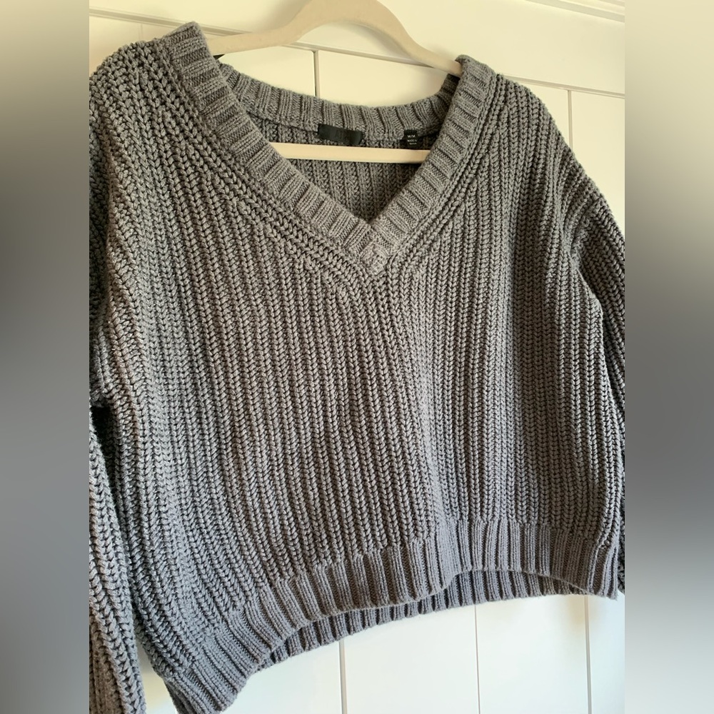 Revolve ATM Cotton-Cashmere Sweater Chunky V-Neck Pullover V neck Gray Medium - Picture 3 of 6
